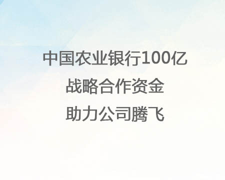 中国农业银行100亿战略相助资金助力公司腾飞